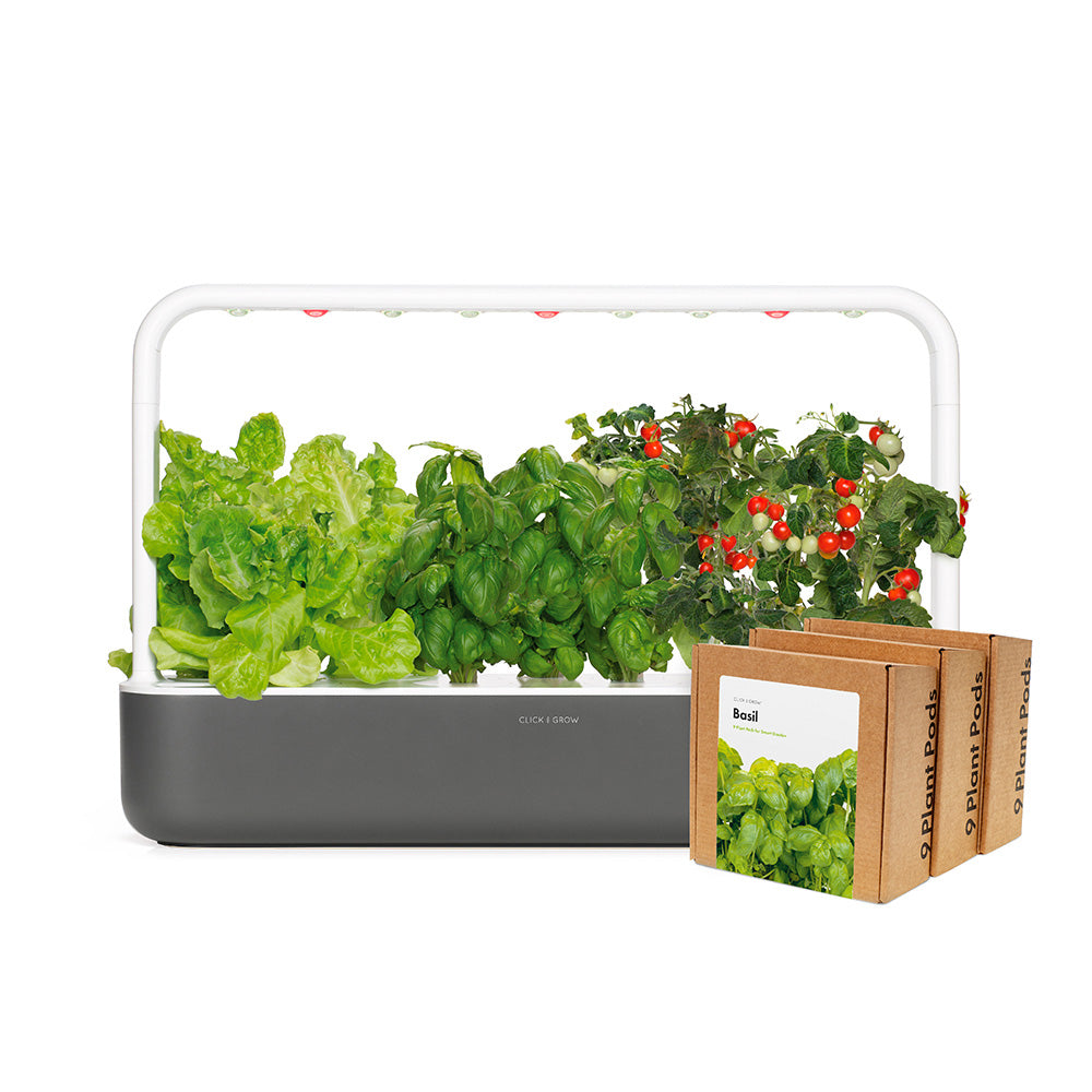 Click & Grow Smart Garden 9 Indoor Kräutergarten grau 3x Basilikum 9er-Pack