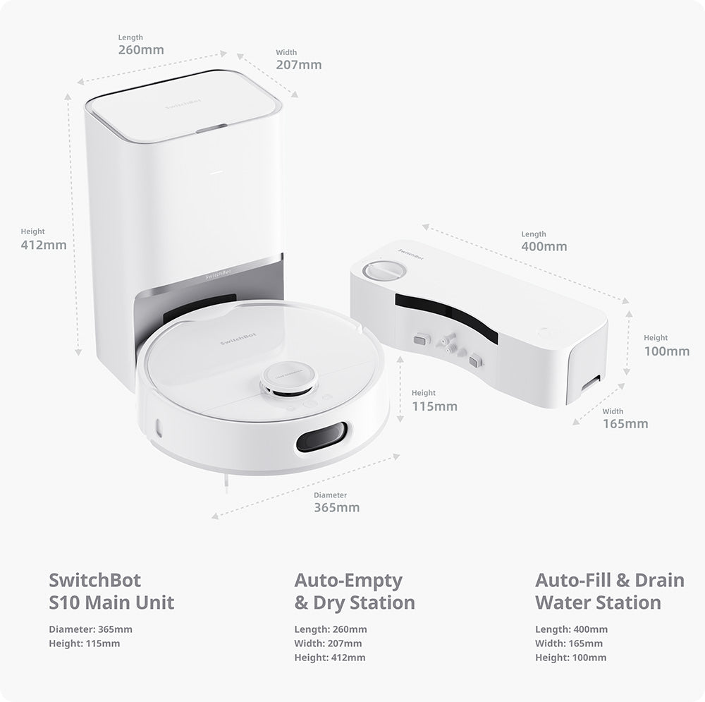 SwitchBot S10 Saug und Wischroboter Abmessungen