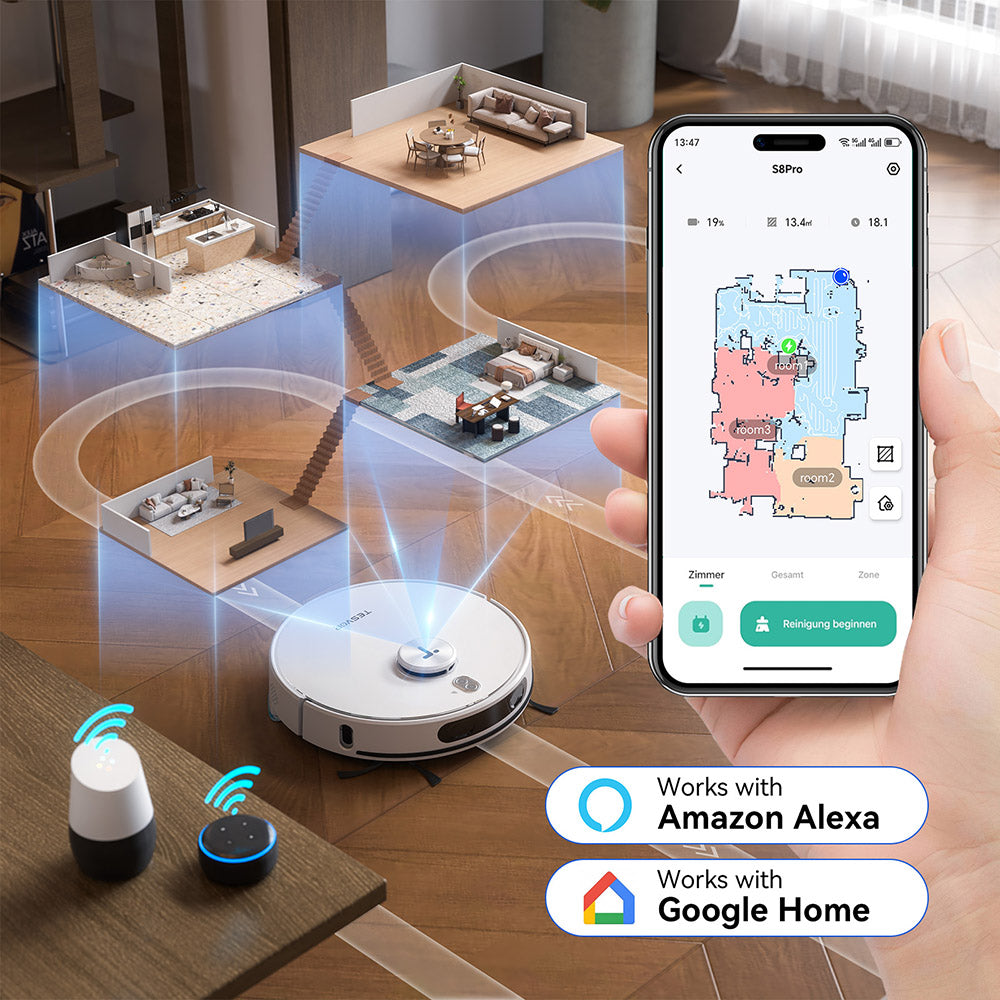 Tesvor S8 Max Saug und Wischroboter App Steuerung